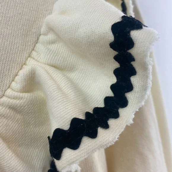 Cream Ruffle Trim Long Sleeve Sweater Top Dress up or down Size S 100% Cotton - Picture 7 of 12